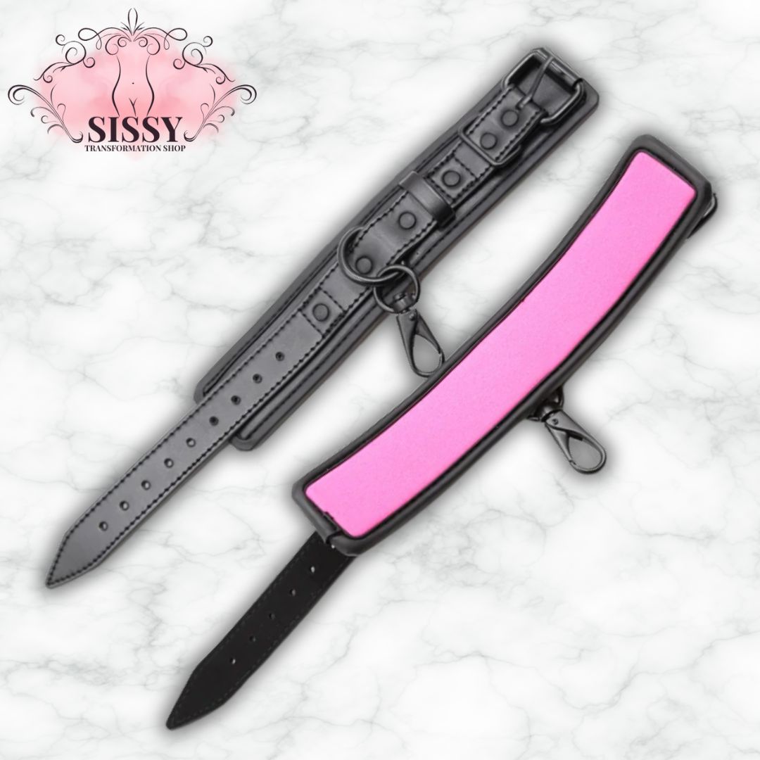 Menottes en cuir PU ajustables noires avec doublure rose confortables pour accessoires Sissy Transformation Shop