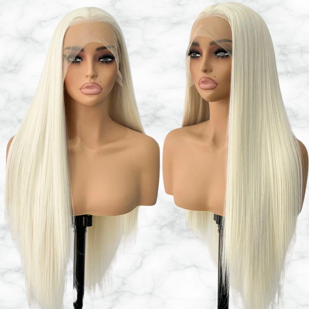 Perruque Sissy Blonde Platine Longue avec Cheveux Lisses et Partie Invisible pour un Look Éblouissant