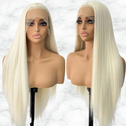 Perruque Sissy Blonde Platine Longue avec Cheveux Lisses et Partie Invisible pour un Look Éblouissant