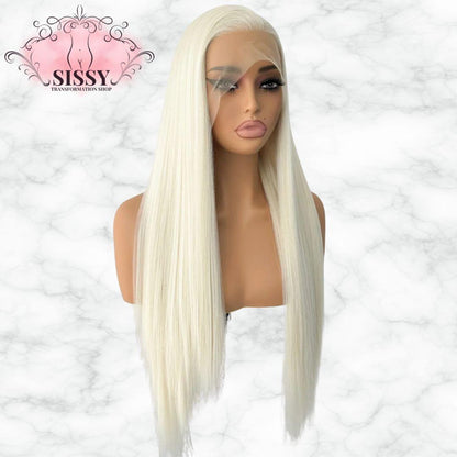Perruque Sissy Blonde Platine longue et lisse avec une finition réaliste pour un look éclatant