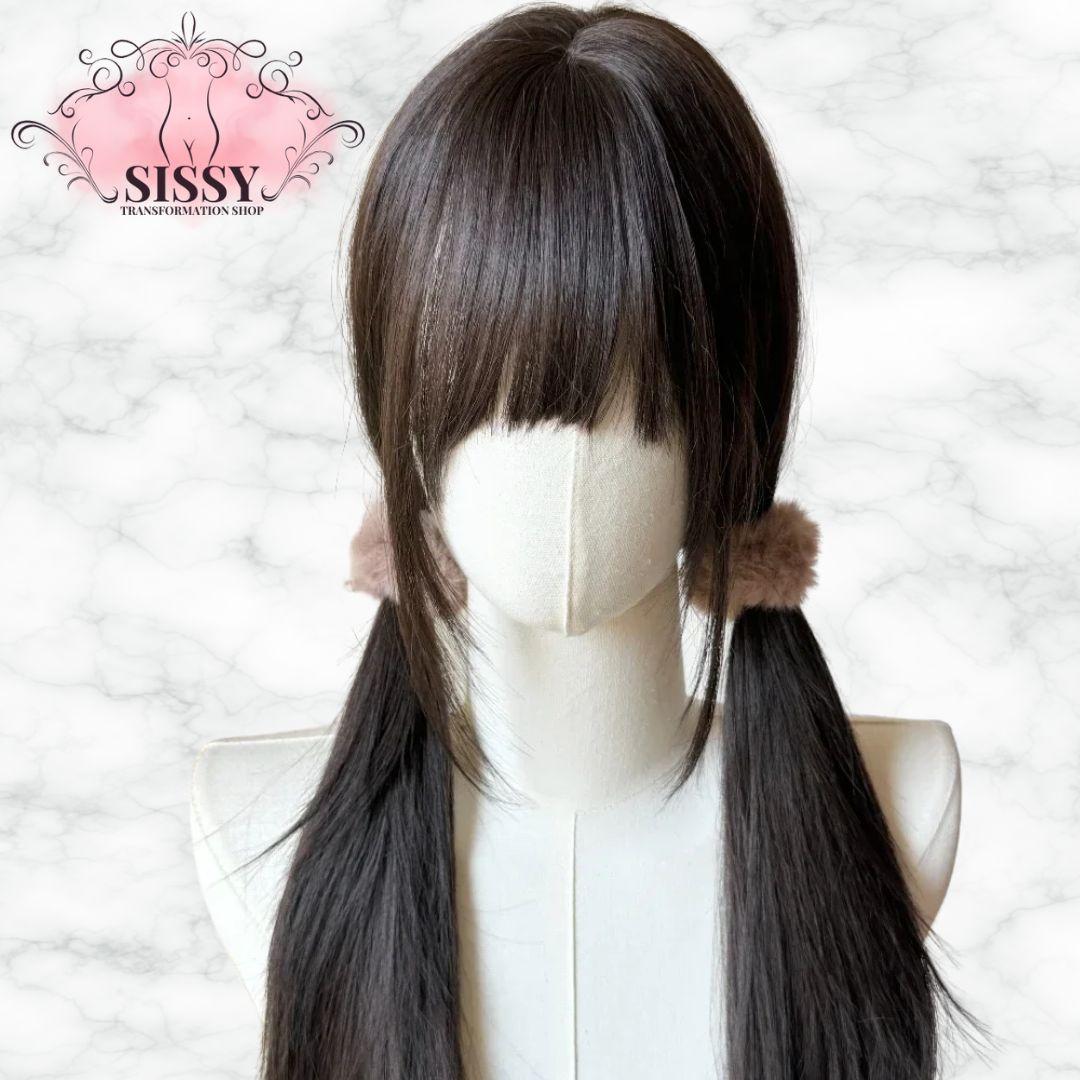 Perruque Sissy Noire Style Lolita avec des nattes et des accessoires doux