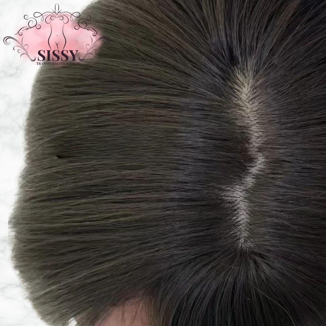 Perruque Sissy Noire Style Lolita avec des racines naturelles pour un look élégant