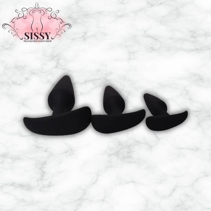 Plug anal en silicone noir de tailles variées pour usage confortable par Sissy Transformation Shop