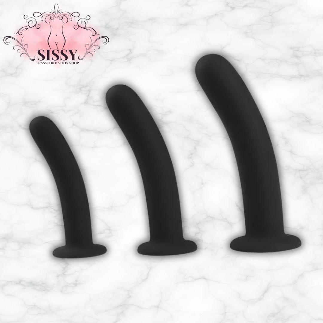 Set de trois plugs noirs coudés pour plug anal initiation de Sissy Transformation Shop