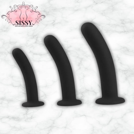 Set de trois plugs noirs coudés pour plug anal initiation de Sissy Transformation Shop