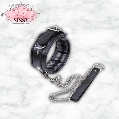 Set de contrainte BDSM en cuir noir avec chaîne et poignée en métal par Sissy Transformation Shop