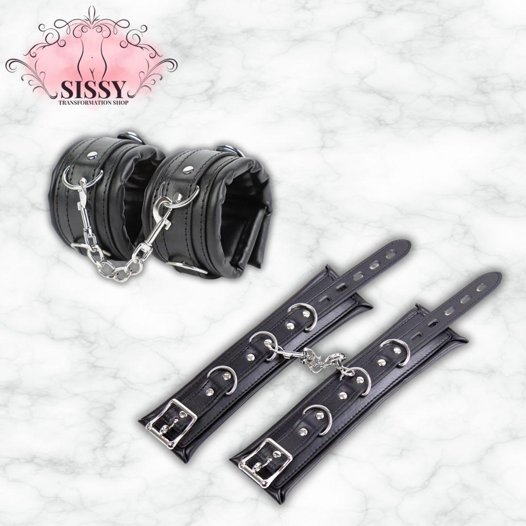 Set de contrainte BDSM en cuir noir avec chaînes et boucles métalliques pour accessoires