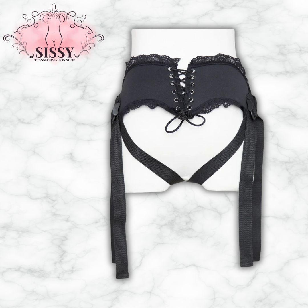 Harnais Strap-on Sissy Réglables en Dentelle avec lacets pour un ajustement confortable