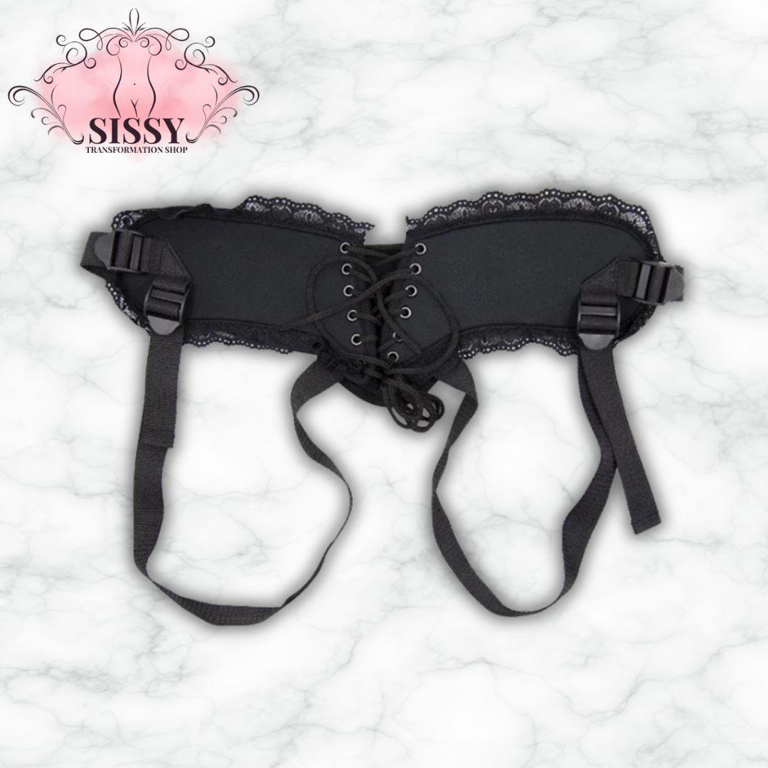 Accessoire Strap-on Sissy Réglables en Dentelle en noir avec une coupe ajustable et élégante