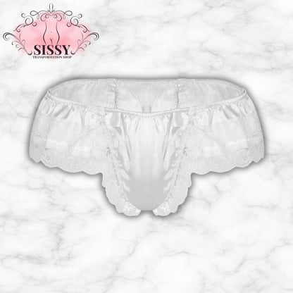 String sissy en satin et dentelle avec grand nœud, élégant et confortable pour une touche sexy.