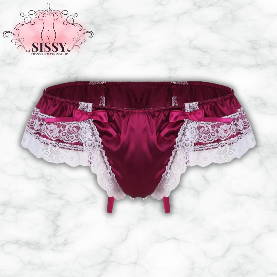 String sissy en satin et dentelle avec grand nœud en satin, élégant et confortable pour un look séduisant