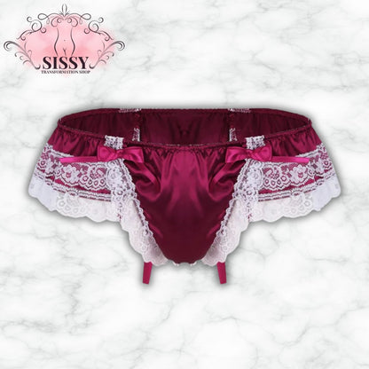 String sissy en satin et dentelle avec grand nœud en satin, élégant et confortable pour un look séduisant