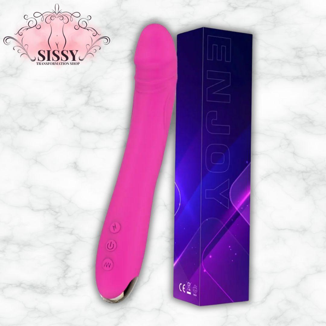 Vibromasseur en silicone rose avec boîte bleue de Sissy Transformation Shop